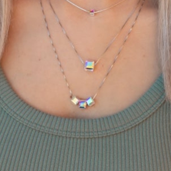 Swarovski Jewelry - Swarovski Crystal Tripple Cube Sterling Silver Stamped Necklace